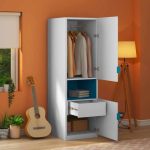 1 Door MDF Wardrobe, Sky Blue Mid Shelf