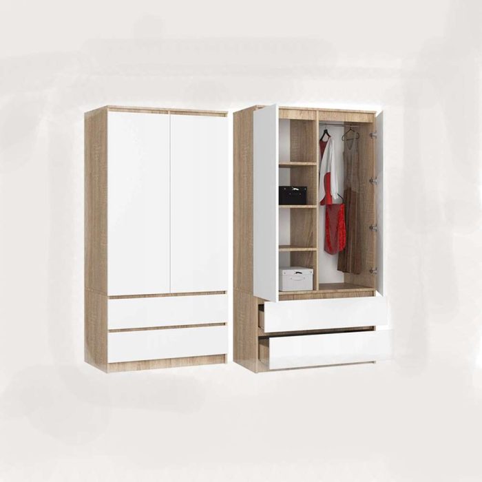 With its contemporary design, this wardrobe set is perfect for adding a splash of color to any bedroom. This fun and practical set features a clean finish with stunning design and comes with a spacious two doors and extra 2 drawers. Give your bedroom a serious upgrade with this wardrobe.