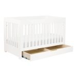 crib in white color made of solid wood with 2 sotage drawer