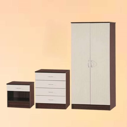 3-Piece Standard 2 Door Wardrobe Set in Cream / Walnut