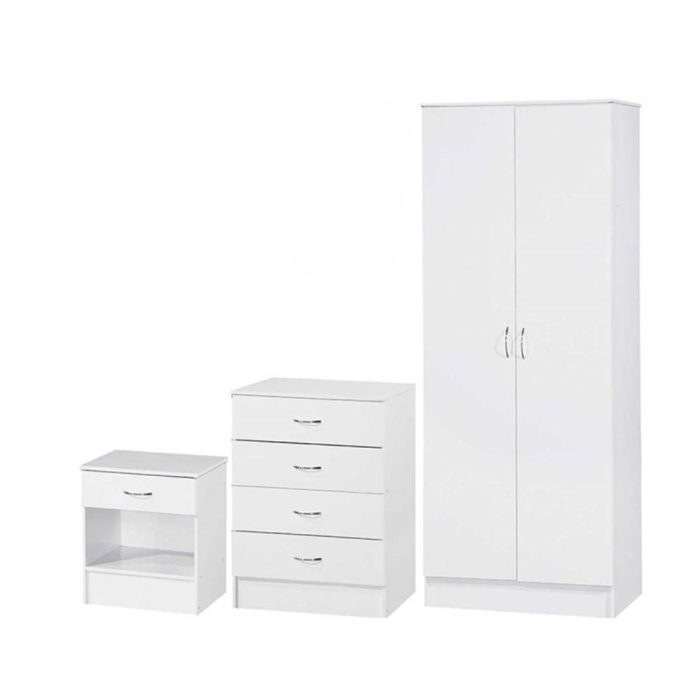 3-Piece Standard 2 Door Wardrobe Set in White