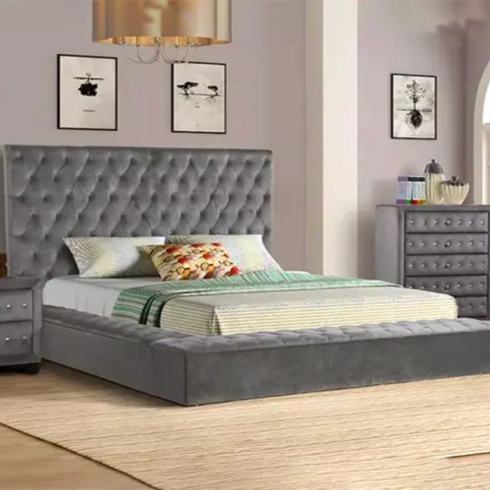 4 Piece Upholstered Bedroom Set in Grey