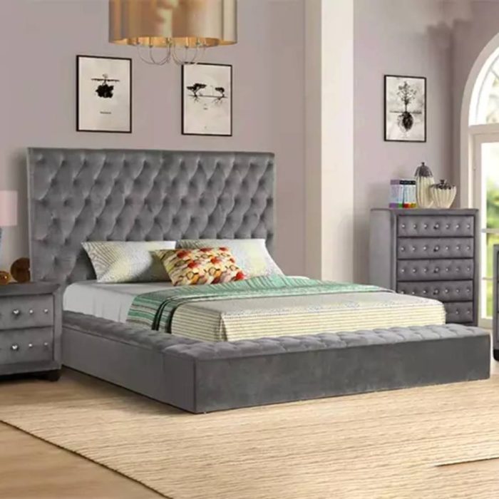 4 Piece Upholstered Bedroom Set in Grey