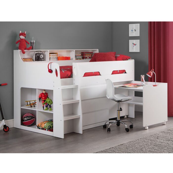 Aries Single Mid Sleeper Bed with Shelf and Desk