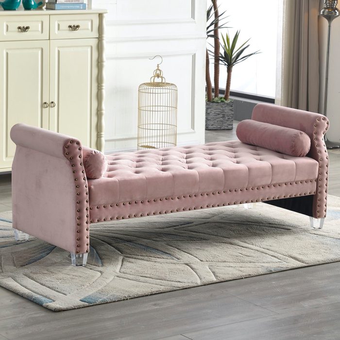 Arm Velvet Tufted Upholstered Bench