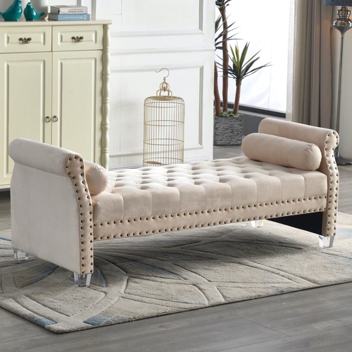 Arm Velvet Tufted Upholstered Bench