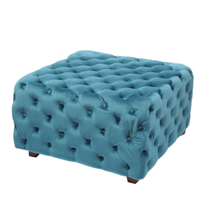 BLUE Square Tufted Fabric, Bench