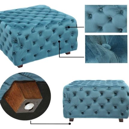BLUE Square Tufted Fabric, Bench