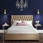 Beige Velvet Small Double Ottoman Bed with Chesterfield Headboard