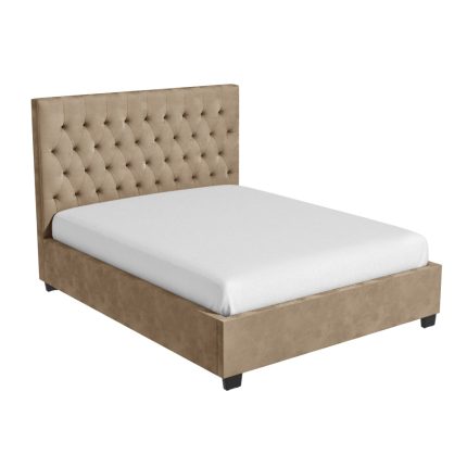 Beige Velvet Small Double Ottoman Bed with Chesterfield Headboard