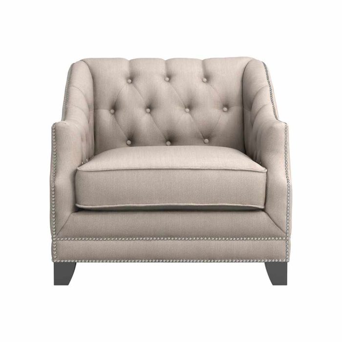 Beige polyester Button Tufted Arm Chair