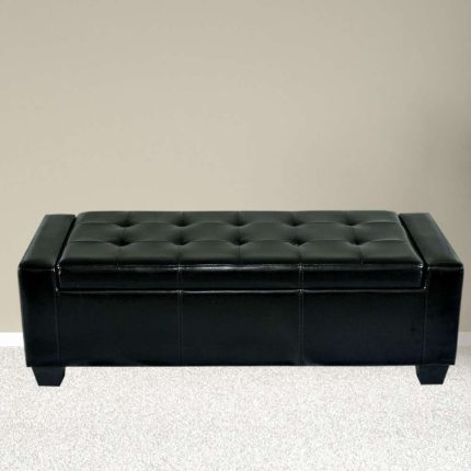 Black Faux Leather Storage Ottoman Bench