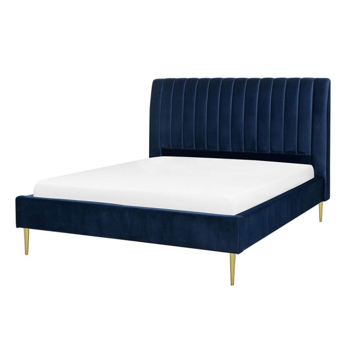 Blue Channel Tufted Velvet Bed