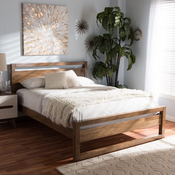 Brown Wood Platform Bed