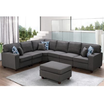 Casanova 7-piece Dark Gray Linen Modular Sectional Sofa