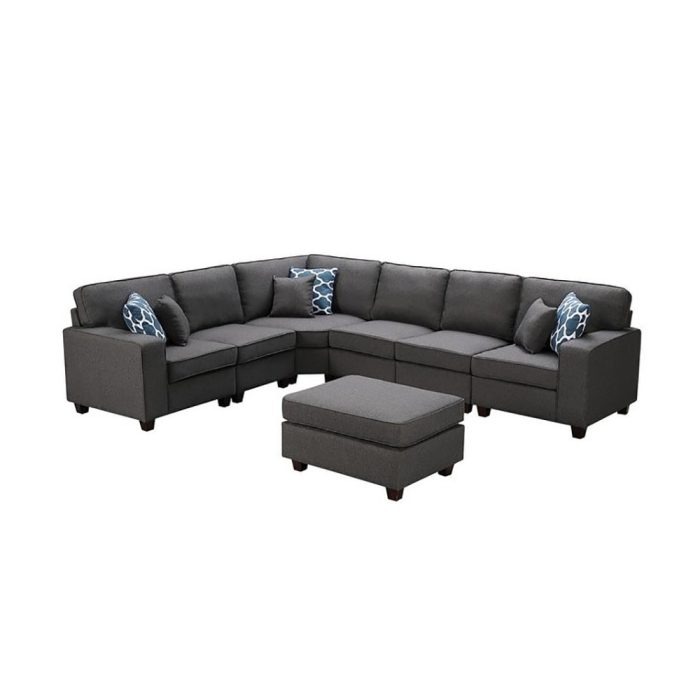 Casanova 7-piece Dark Gray Linen Modular Sectional Sofa