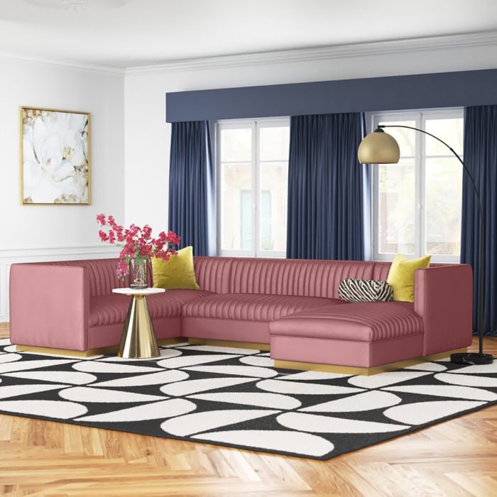 Cecilie Wide Velvet Symmetrical Sectional Sofa