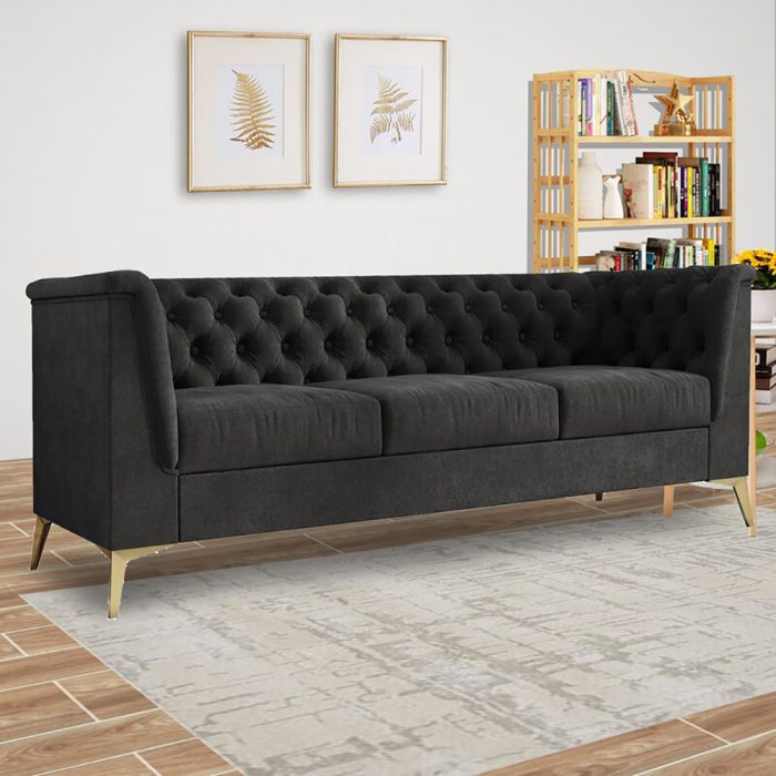 Chanin Velvet Rolled Arm Chesterfield Sofa