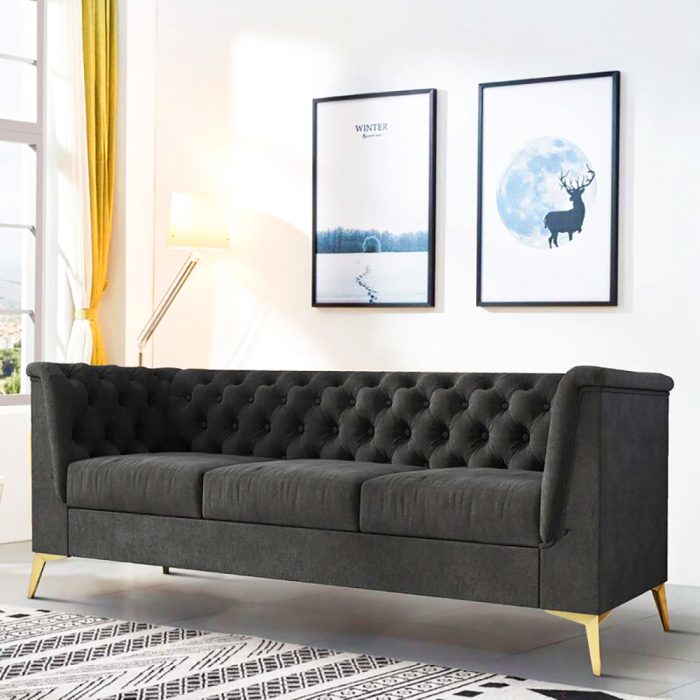 Chanin Velvet Rolled Arm Chesterfield Sofa