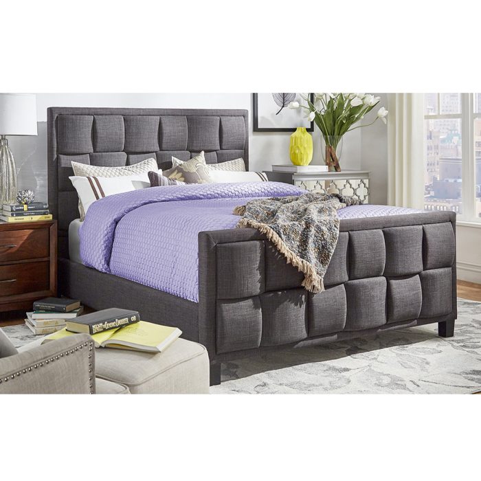 Charcoal Cotton and Polyester Upholstered Bed