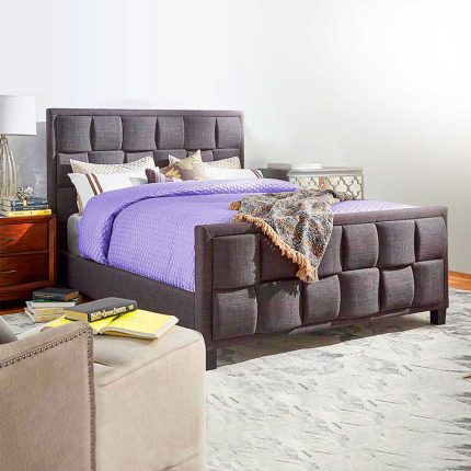 Charcoal Cotton and Polyester Upholstered Bed