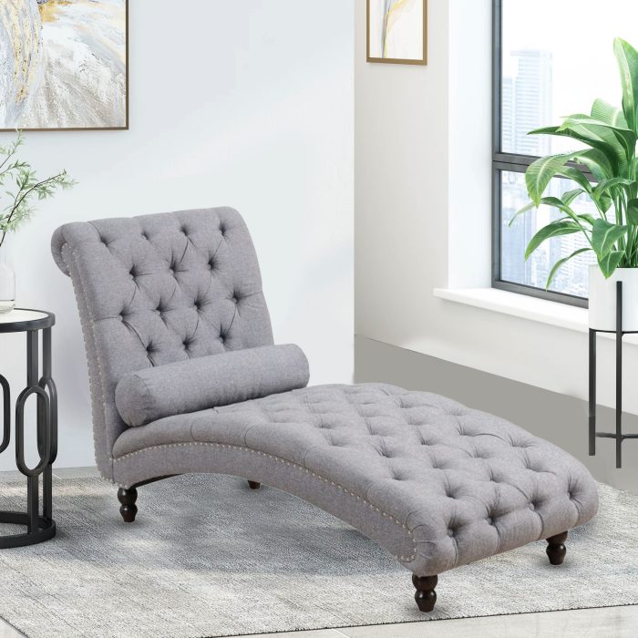 Chesterfield Tufted Nailhead Armless Chaise Lounge