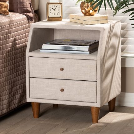 Claverie Mid-Century Fabric Upholstered Nightstand