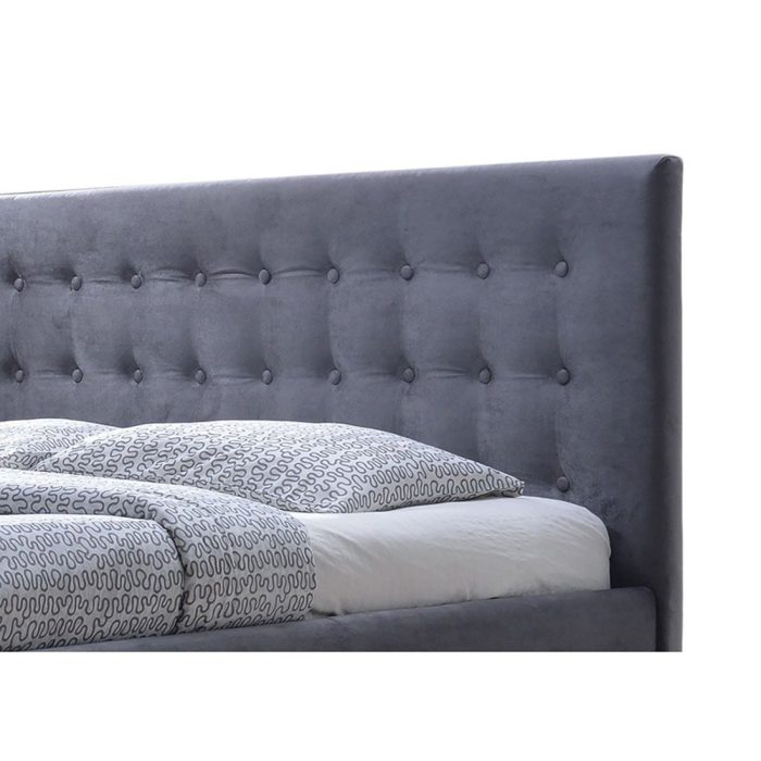 Contemporary Button Tufted Grey Velvet Bed