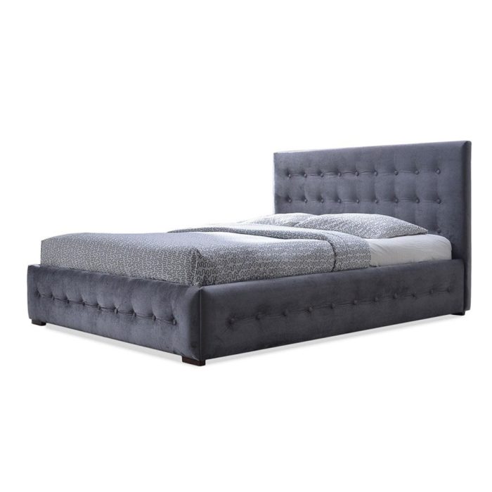 Contemporary Button Tufted Grey Velvet Bed