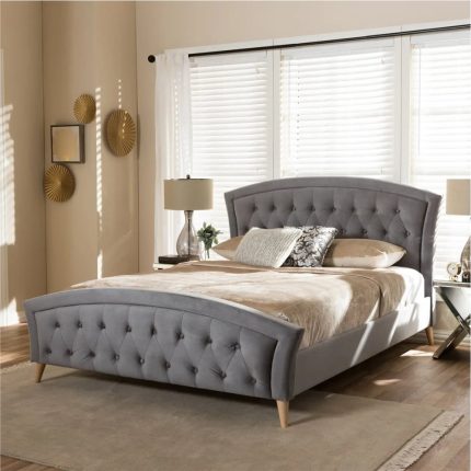 Contemporary Fabric Curved Tufted Bed