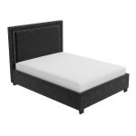 Dark Grey Velvet King Size Ottoman Bed with Studded Headboard