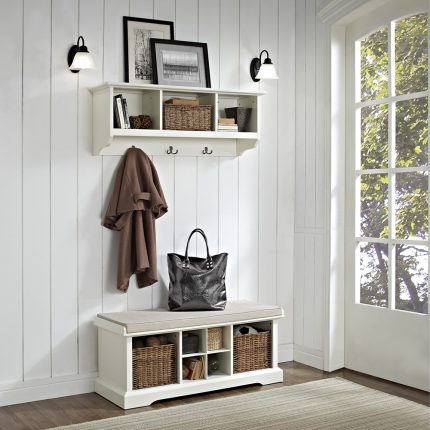 Entryway Bench and Shelf Set in White