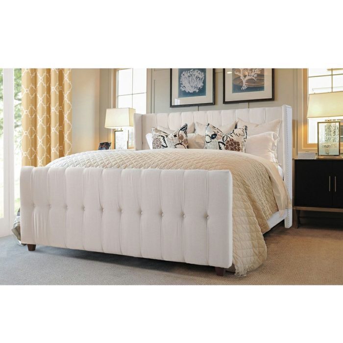 Fabric Upholstered Button Tufted Bed