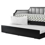 Fabric Upholstered Wooden Daybed with Vertical Tufting, Gray and Black