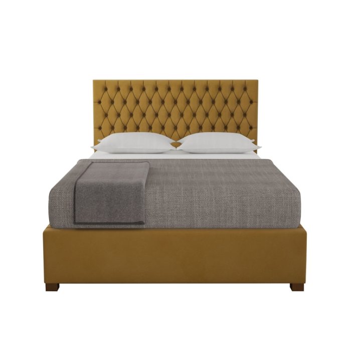 Fatima Angel King Size Ottoman Bed in Deep Mustard Velvet