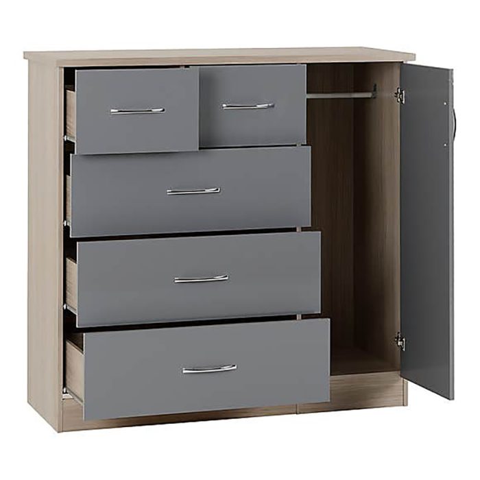 Fatima Grey 5 Drawer Compact Wardrobe