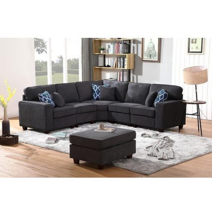 Gray Woven 6Pc Modular Sectional Sofa with Ottoman