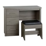 Grey 3 Drawers Dressing Table with Stool