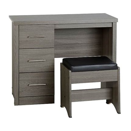 Grey 3 Drawers Dressing Table with Stool