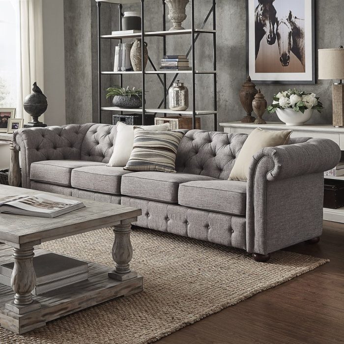 Grey Extra Long Tufted Modular Sofa