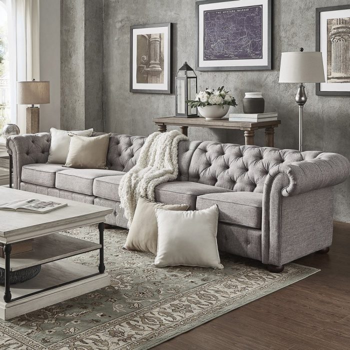 Grey Extra Long Tufted Modular Sofa