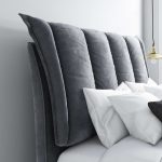 Grey Velvet King Size Ottoman Bed with Cushioned Headboard