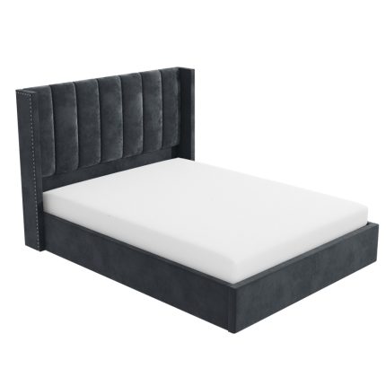 Grey Velvet Small Double Ottoman Bed with Winged Headboard