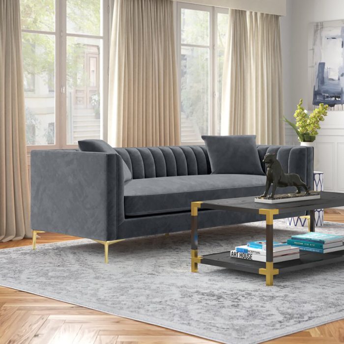 Jacqueline Velvet Square Arm 3 Seater Sofa