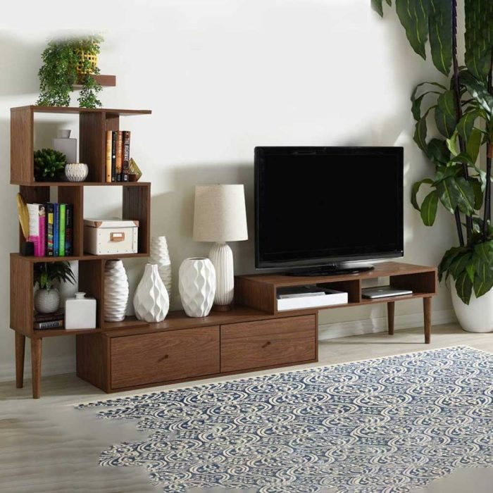 L-Shape TV Cabinet with Open Shelves