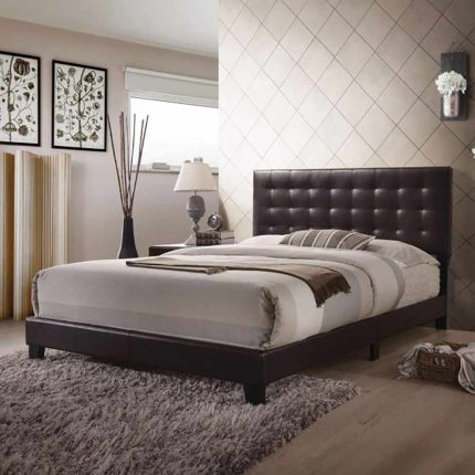 Masate Espresso Leather Upholstered Bed