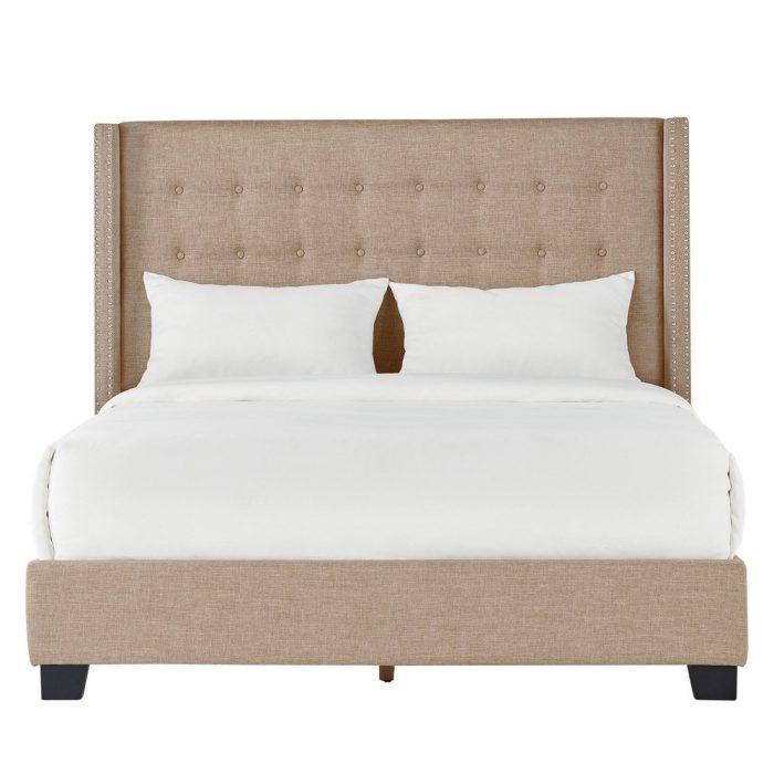 Melina Tufted Linen Wingback Bed