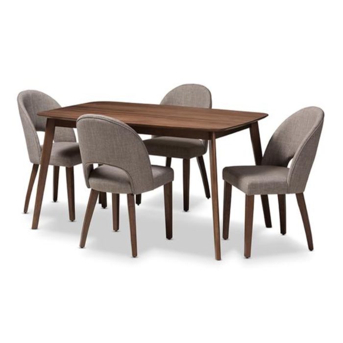 Modern Grey Fabric Upholstered 5-Piece Dining Set