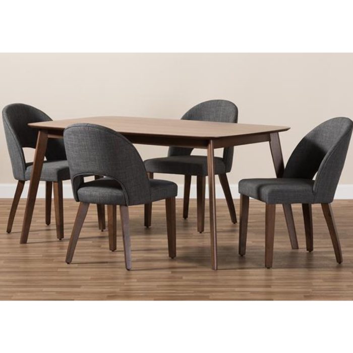 Modern Grey Fabric Upholstered 5-Piece Dining Set