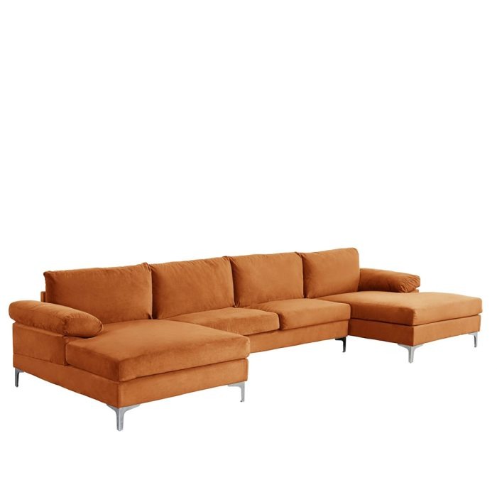 Modern XL Velvet Upholstery U-Shaped Sectional Sofa